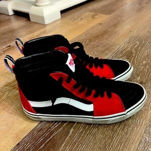 Vans Red and Black High-Top Sneakers with Jazz Stripe